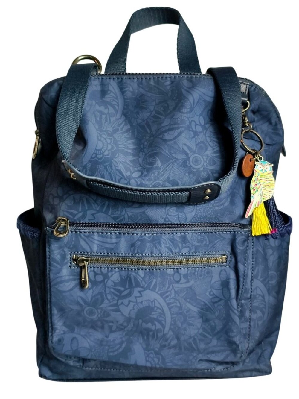 Sakroots Loyloa Convertible Backpack Navy Floral Computer Slv Tassel Keychain - Picture 2 of 14